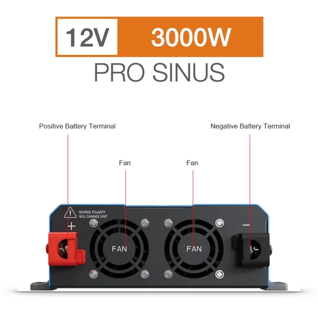 Sonopower strøminverter 3000W 12V->230V, ren sinus 