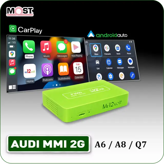 Mr12volt Trådløs CarPlay/Android Auto Audi A6/A8/Q7 med MMI 2G High, DSP 