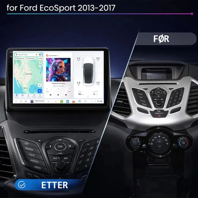 DUDU multimediaspiller med 9,5" skjerm Ford Ecosport (2014-2017)* 