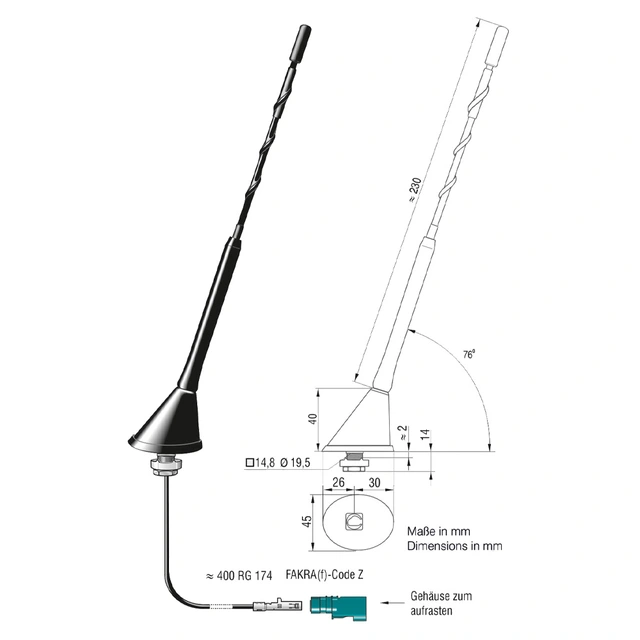 ATTB Takantenne DAB/FM* 76° vinkel Uten kabler 