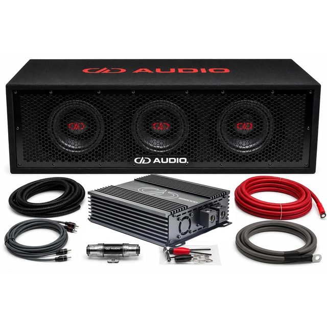 DD Audio basspakke 3x8" - 2000W 3x8" basskasse, forsterker, kabelsett 