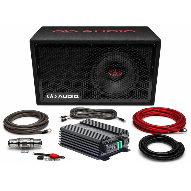 DD Audio basspakke 10" - 600W 10" basskasse, forsterker, kabelsett 