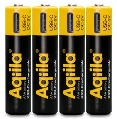 Aqiila Oppladbare AAA Lithiumbatteri USB-C, 1,5V, 600mAh, 4 pk