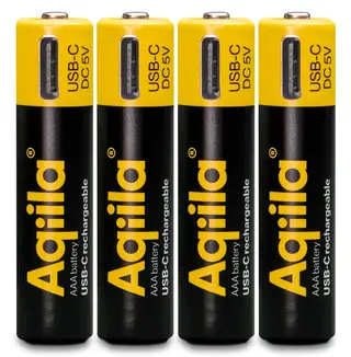 Aqiila Oppladbare AAA Lithiumbatteri USB-C, 1,5V, 600mAh, 4 pk
