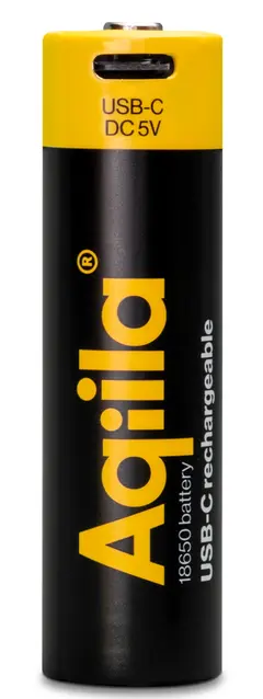 Aqiila Oppladbart 18650 Lithiumbatteri USB-C, 3,7V, 2000mAh, 1 stk