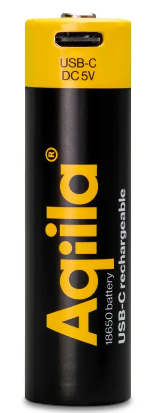 Aqiila Oppladbart 18650 Lithiumbatteri USB-C, 3,7V, 2000mAh, 1 stk