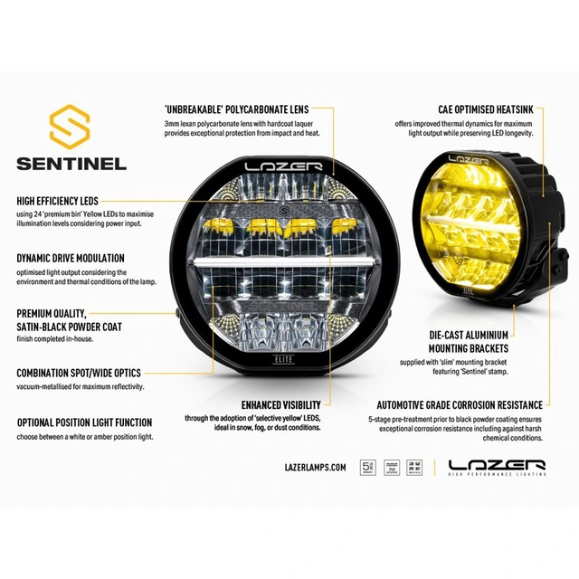 Lazer Sentinel 7 Elite Yellow LED, 9600 Lumen, 110W, Kun gult lys 