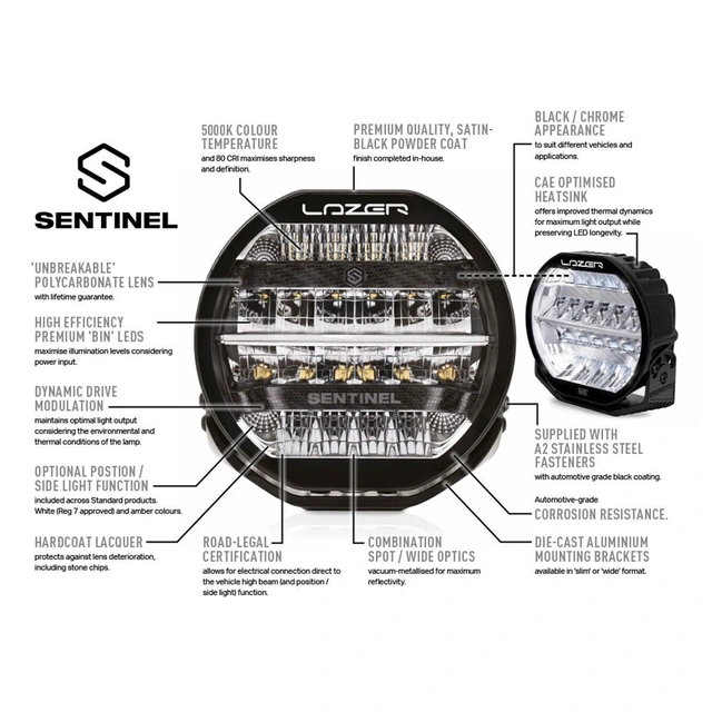 Lazer Sentinel 7 ELITE Invertert brakett 10248 Lumen, 116W, pos.lys, pris per stk 