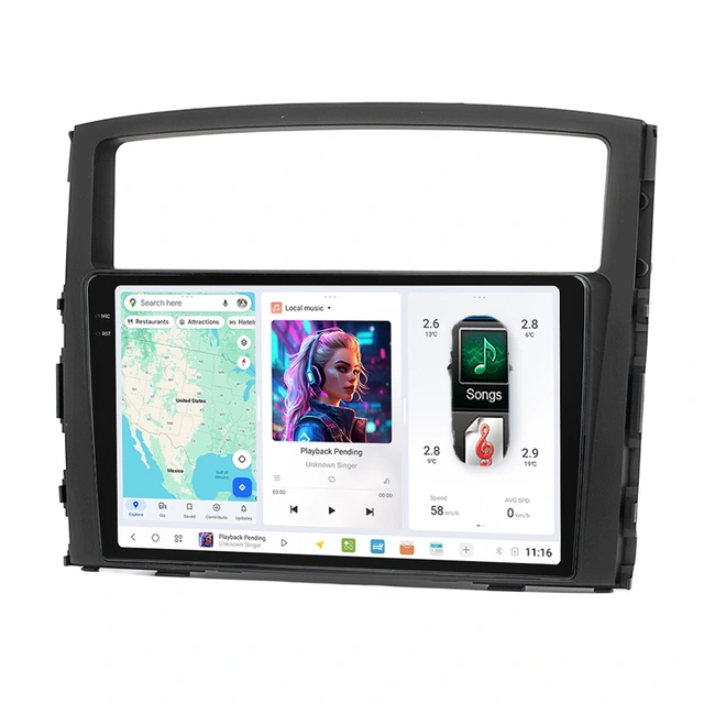 DUDU multimediaspiller med 9,5" skjerm Pajero (2007-2013) m/Navi, m/Rockford 