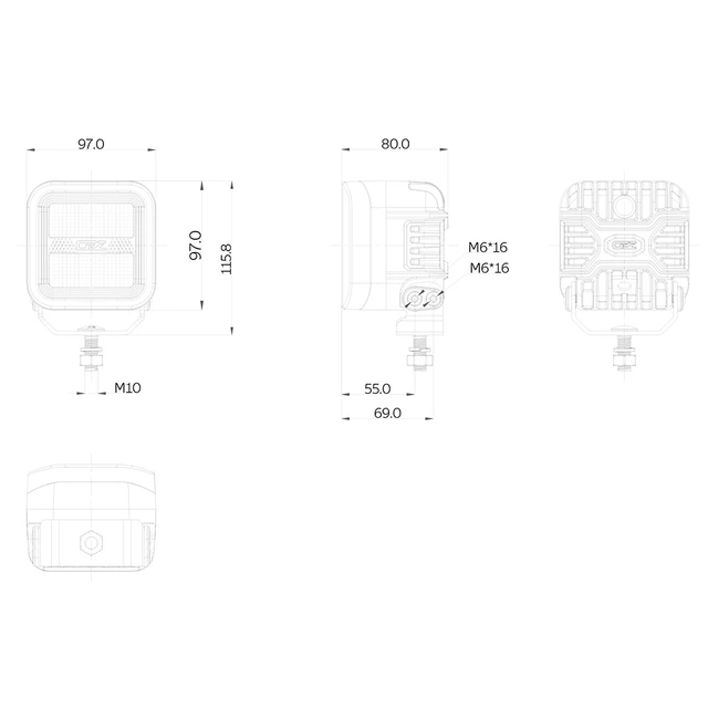 OZZ SQR 3" LED arbeidslys, Sort 3", 3500 Lumen, 50W, varsellys/ryggelys 