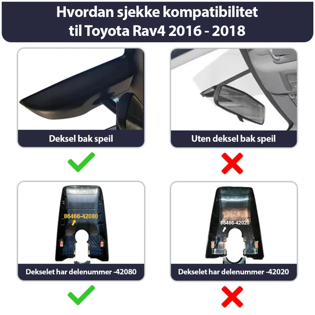 FITCAMX Integrert 4K Dashcam (foran+bak) Rav4 (2016-2018) 