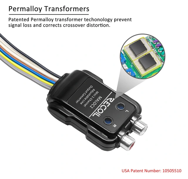 Recoil høy-lav nivå adapter 2-kanals, justerbar, 12v remote 