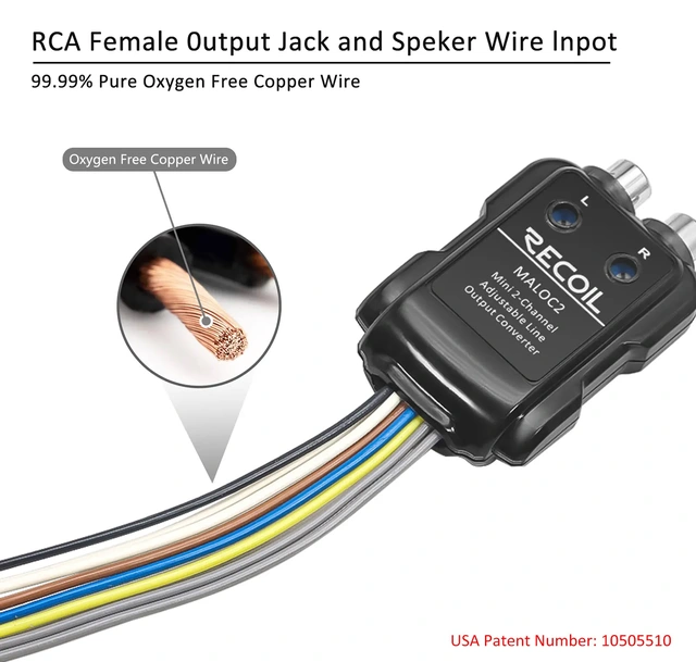 Recoil høy-lav nivå adapter 2-kanals, justerbar, 12v remote 