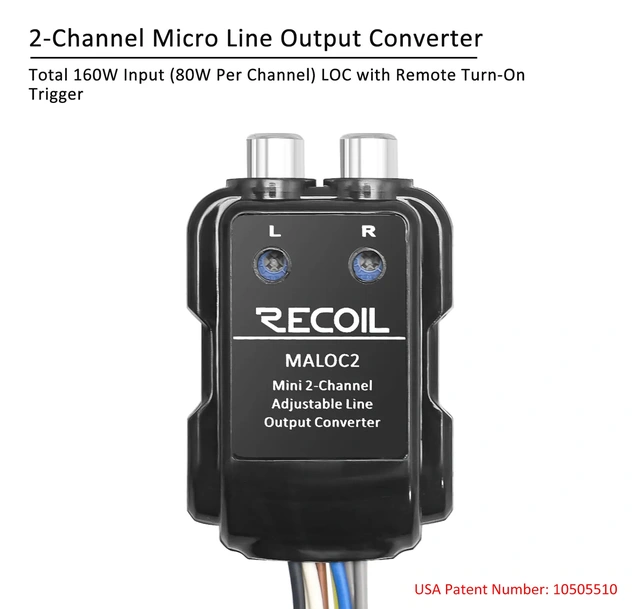 Recoil høy-lav nivå adapter 2-kanals, justerbar, 12v remote 