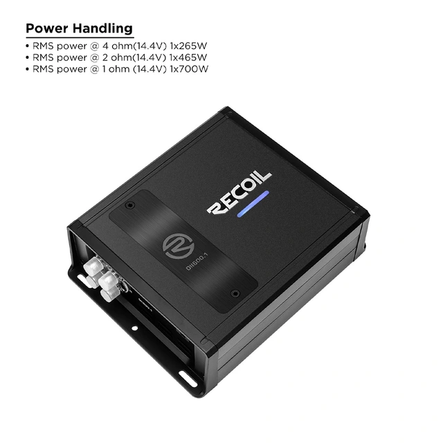 Recoil Audio DDII600.1 monoforsterker 700W RMS, 1 Ohm, Klasse-D 