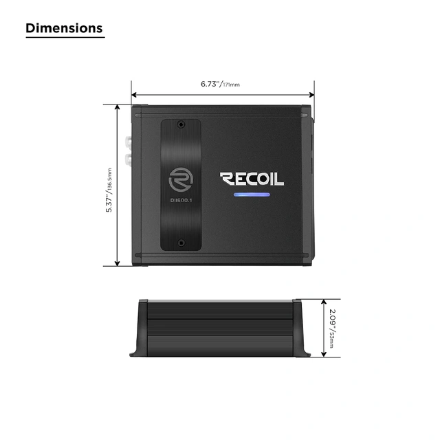 Recoil Audio DDII600.1 monoforsterker 700W RMS, 1 Ohm, Klasse-D 