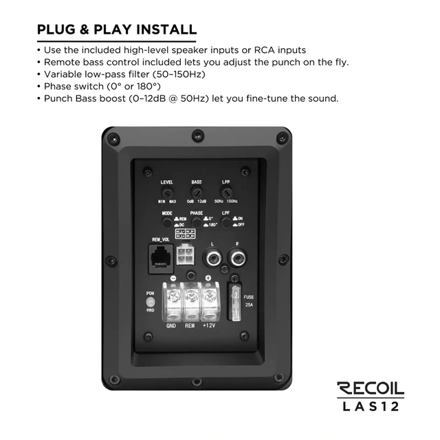 Recoil LAS12 aktiv subwoofer 12" subwoofer, 200W RMS, bassremote 