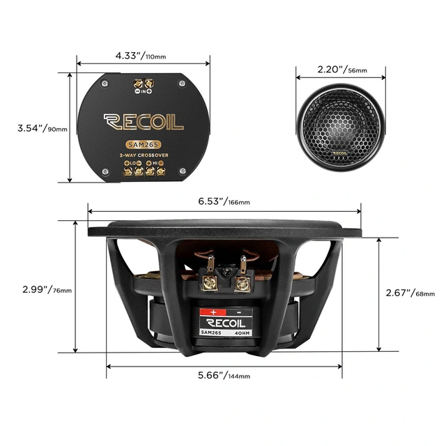 Recoil SAM265 komponentsett 6,5", 65W RMS, 130W Maks, Level 1 Serie 