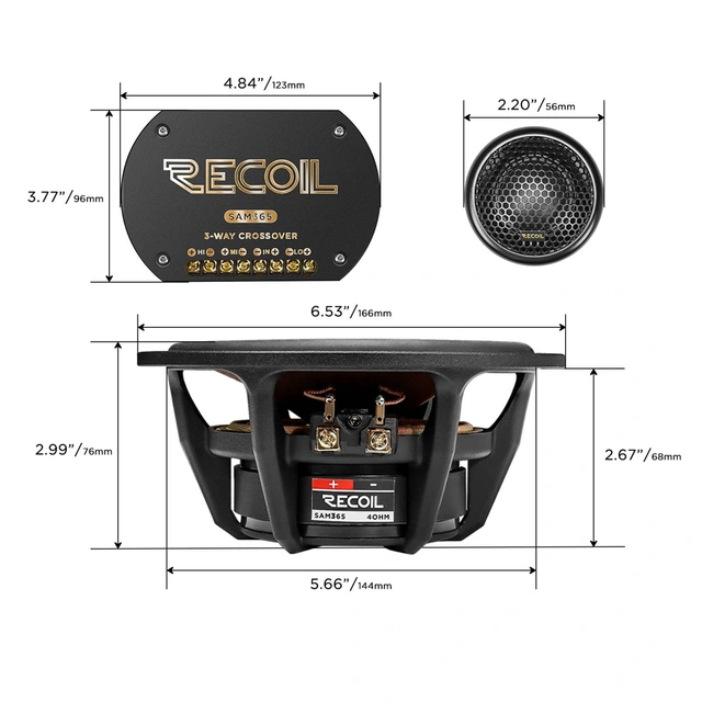 Recoil SAM265 3-veis komponentsett 6,5", 65W RMS, 130W Maks, Level 1 Serie 