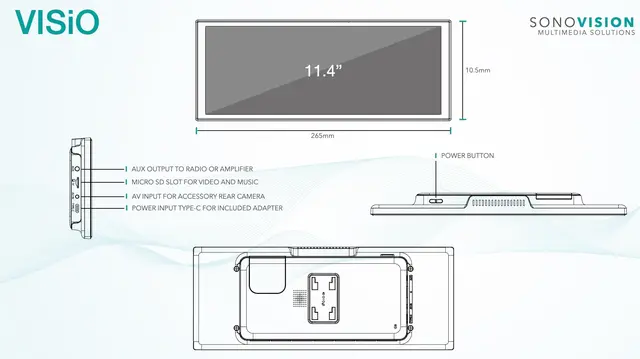 VISiO-11 11,4" Android skjerm (lukket) Trådløs Apple Carplay/Android Auto 