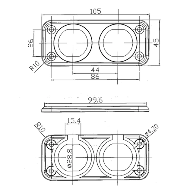 Innfellingspanel - dobbel For USB, AUX, sig.kont., voltmeter etc 