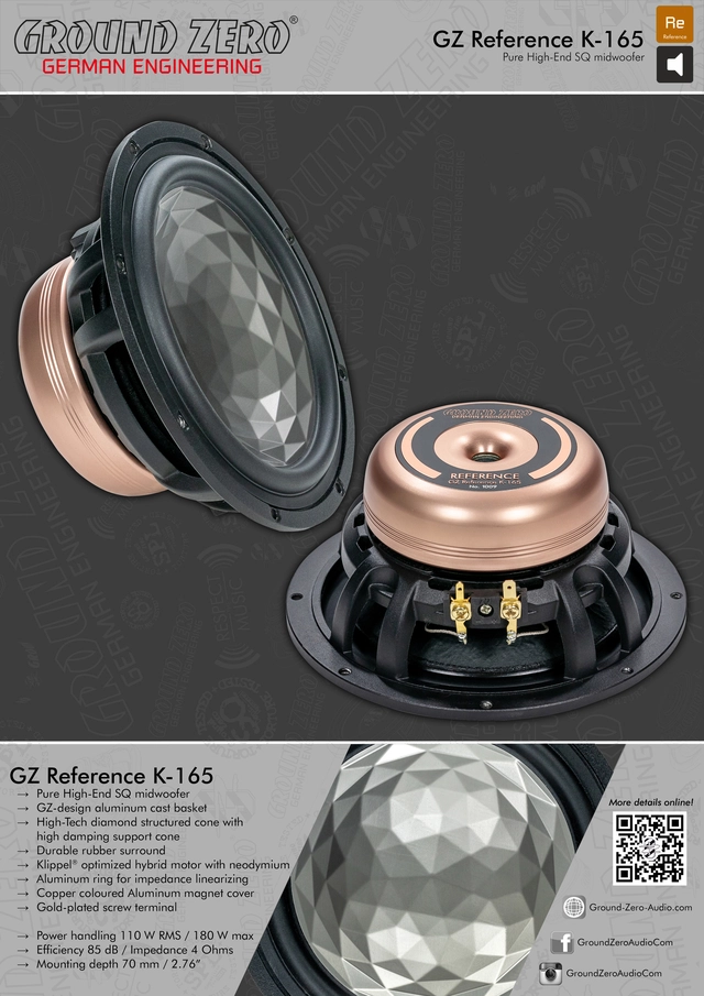 Ground Zero GZ Reference K-165 Midbass 110W RMS, Reference-serien, High-End 
