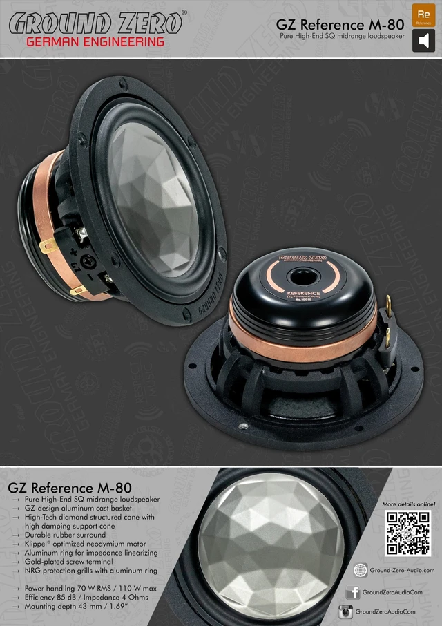 Ground Zero GZ Reference M-80 Mellomtone 70W RMS, Reference-serien, High-End 