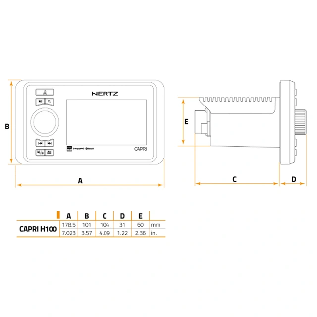 Hertz CAPRI DAB marineradio Vanntett, 4x70W, BT, NMEA2000 