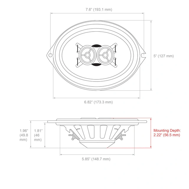 RetroSound Stereo Mix høyttaler (stk) 5x7", 60-100W (4+4Ohm DVC) 