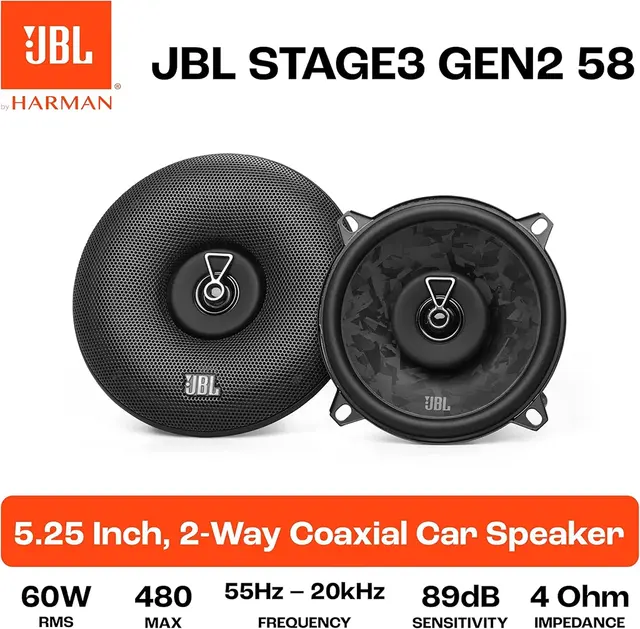 JBL Stage3 Gen2 5,25" høyttalerpar 5,25", 60W RMS, 480W Maks, 4 Ohm 