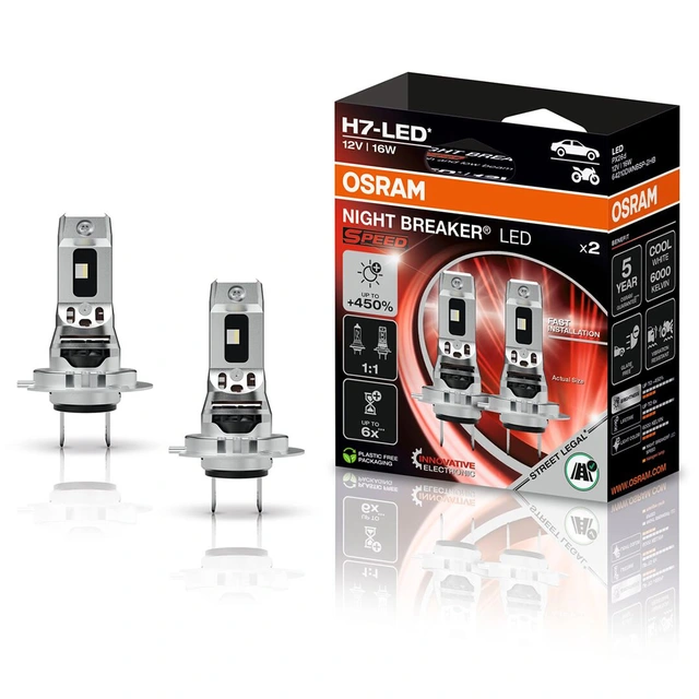 Osram Night Breaker LED Speed H7 450 LED, H7, Godkjent LED pære, 2stk 
