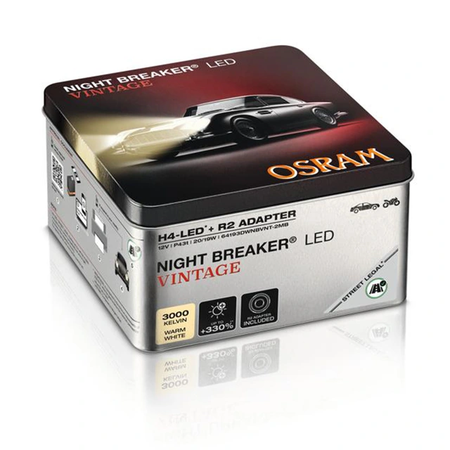 Osram Night Breaker LED Vintage H4 LED, H4, Godkjent LED pære, 2stk 