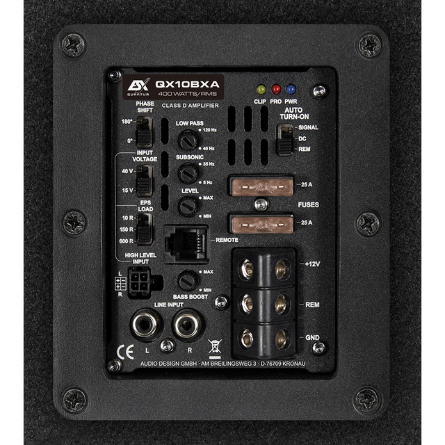 ESX QX10BXA 10" aktiv subwoofer 10" i kasse, 400W RMS, bassremote 