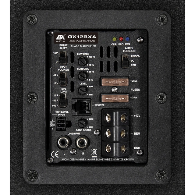 ESX QX12BXA 12" aktiv subwoofer 12" i kasse, 400W RMS, bassremote 