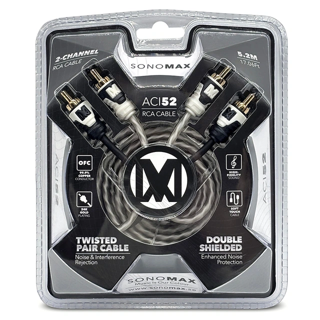 Sonomax OFC RCA Signalkabel 5,2 Meter, dobbelskjermet, OFC 