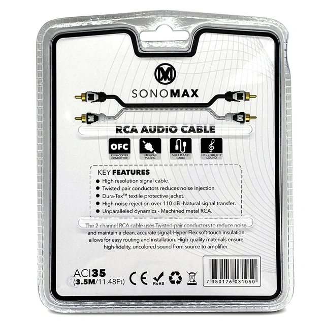 Sonomax OFC RCA Signalkabel 3,5 Meter, dobbelskjermet, OFC 