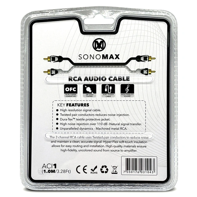 Sonomax OFC RCA Signalkabel 1 Meter, dobbelskjermet, OFC 