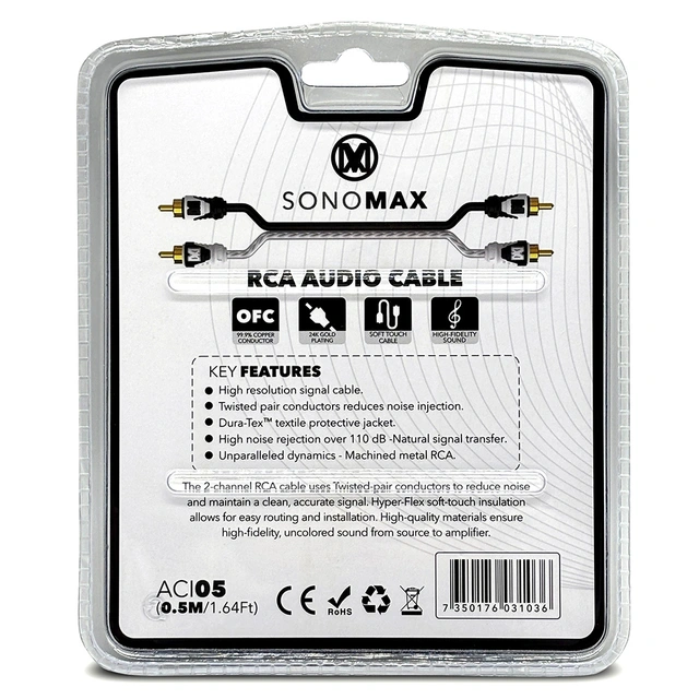Sonomax OFC RCA Signalkabel 0,5 Meter, dobbelskjermet, OFC 