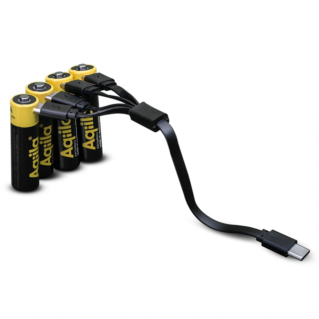 Aqilla Oppladbare AA Lithiumbatterier USB-C, 1,5V, 2000mAh, 4 pk 