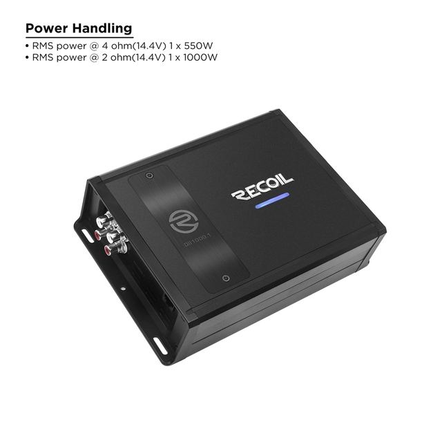Recoil Audio DDII1000.1 monoforsterker 1100W RMS, 1 Ohm, Klasse-D 