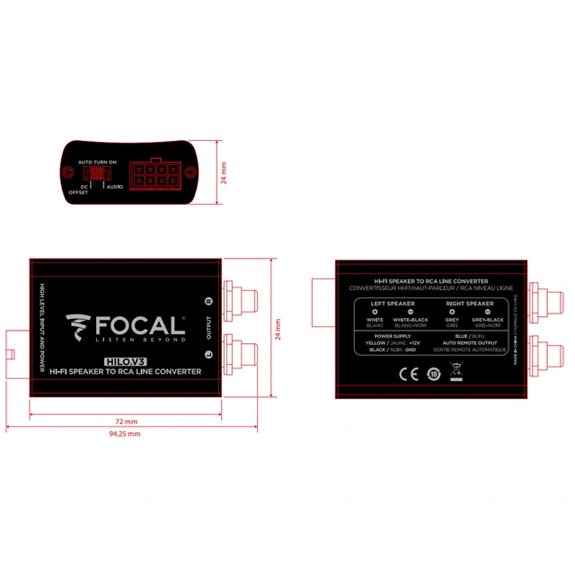 Focal HILO V3 høy-/lav-nivå adapter 2-kanals, Auto-remote 