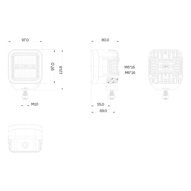 OZZ SQR 3" LED fjernlys, Sort 3", 3500 Lumen, posisjonslys 