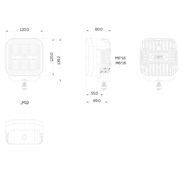 OZZ SQR 5" LED fjernlys, Sort 5", 5200 Lumen, posisjonslys 