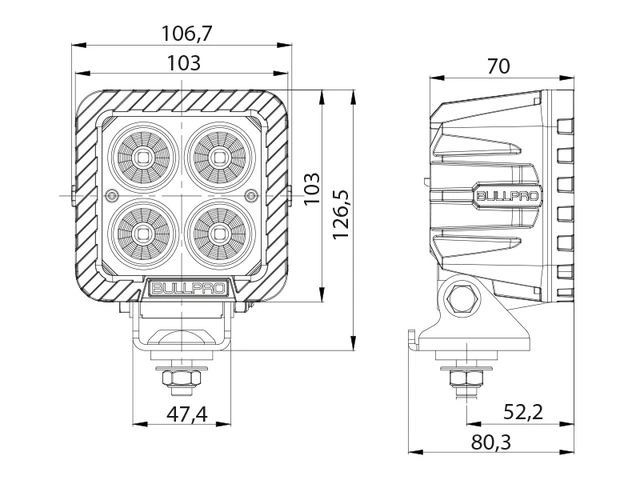Ocean Vision 80W marine arbeidslys LED, 4100 Lumen, Bredt lysbilde 