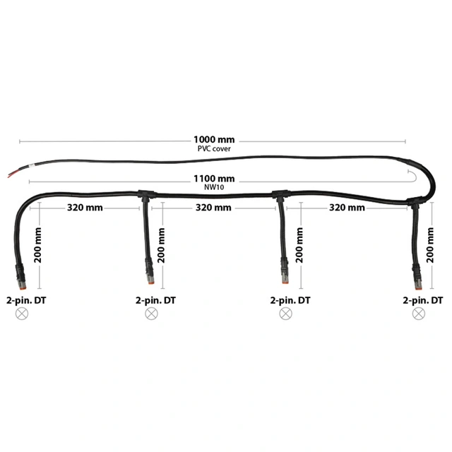 Ledningssett med 4x Deutsch DT-2 kontakt 4x DT-2 kontakter 