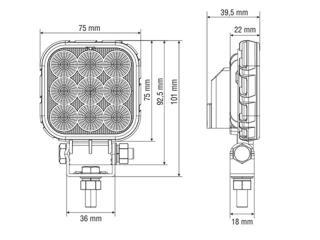 Bullboy Proline arbeidslys LED, 1350 Lumen, 18W, godkjent ryggelys 