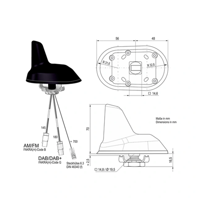 ATTB Takantenne DAB+ / FM Haifinne. Uten kabler 