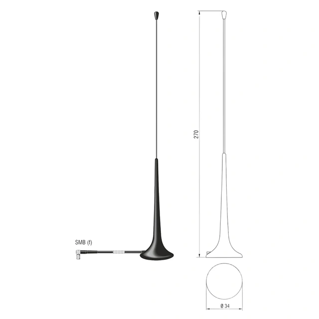 ATTB Magnetfotantenne DAB+ Inkludert 3m kabel m/SMB 