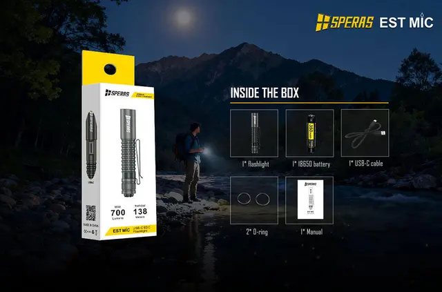 SPERAS ESTMIC Lommelykt 700 Lumen, 138 meter kastelengde 