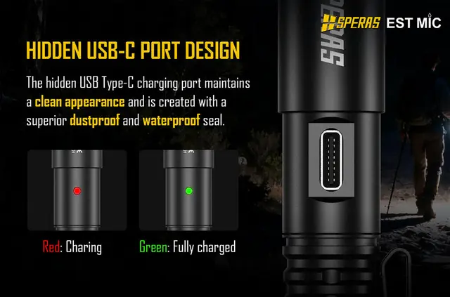 SPERAS ESTMIC Lommelykt 700 Lumen, 138 meter kastelengde 